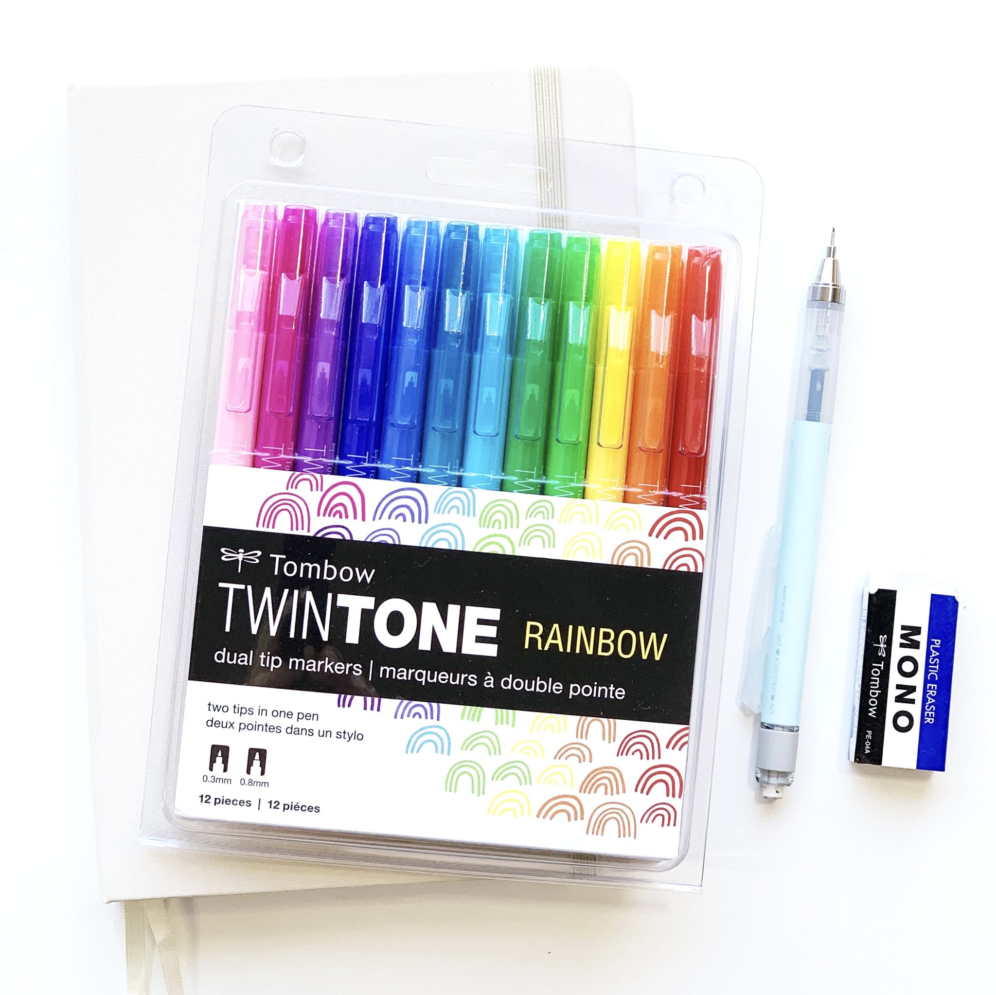 Tombow TwinTone Dual-Tip Marker Set, Broad & Extra-Fine Tips, Rainbow, 6 Count