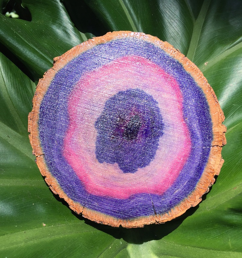 Learn how to make Ultra Violet Faux Agates on a wood slice with Tombow Dual Brush Pens, the Tombow Mister and Tombow MONO Aqua Liquid Glue