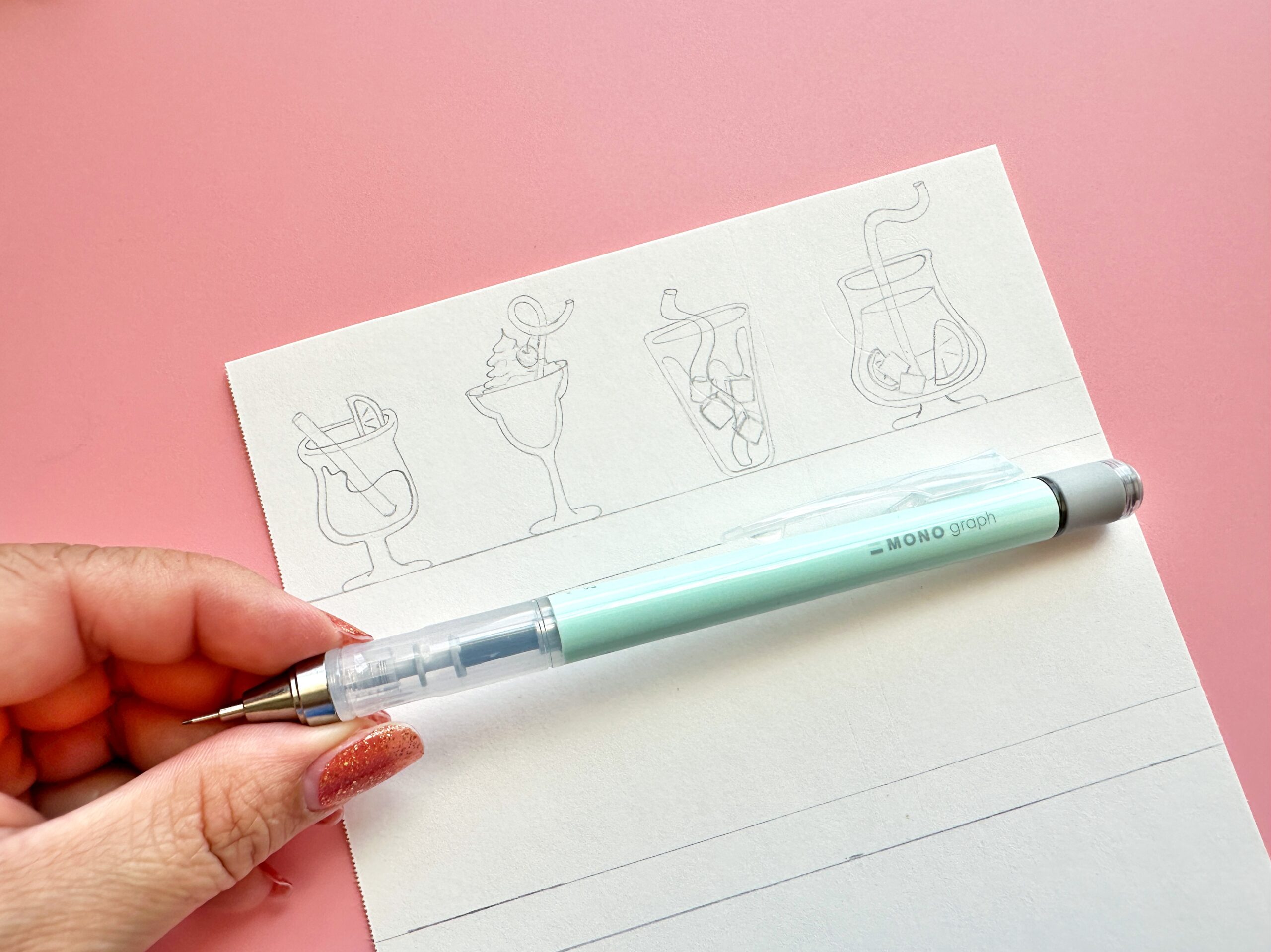 Use the Tombow MONO Graph Mechanical Pencil to sketch a cocktail doodle! #tombow #doodle