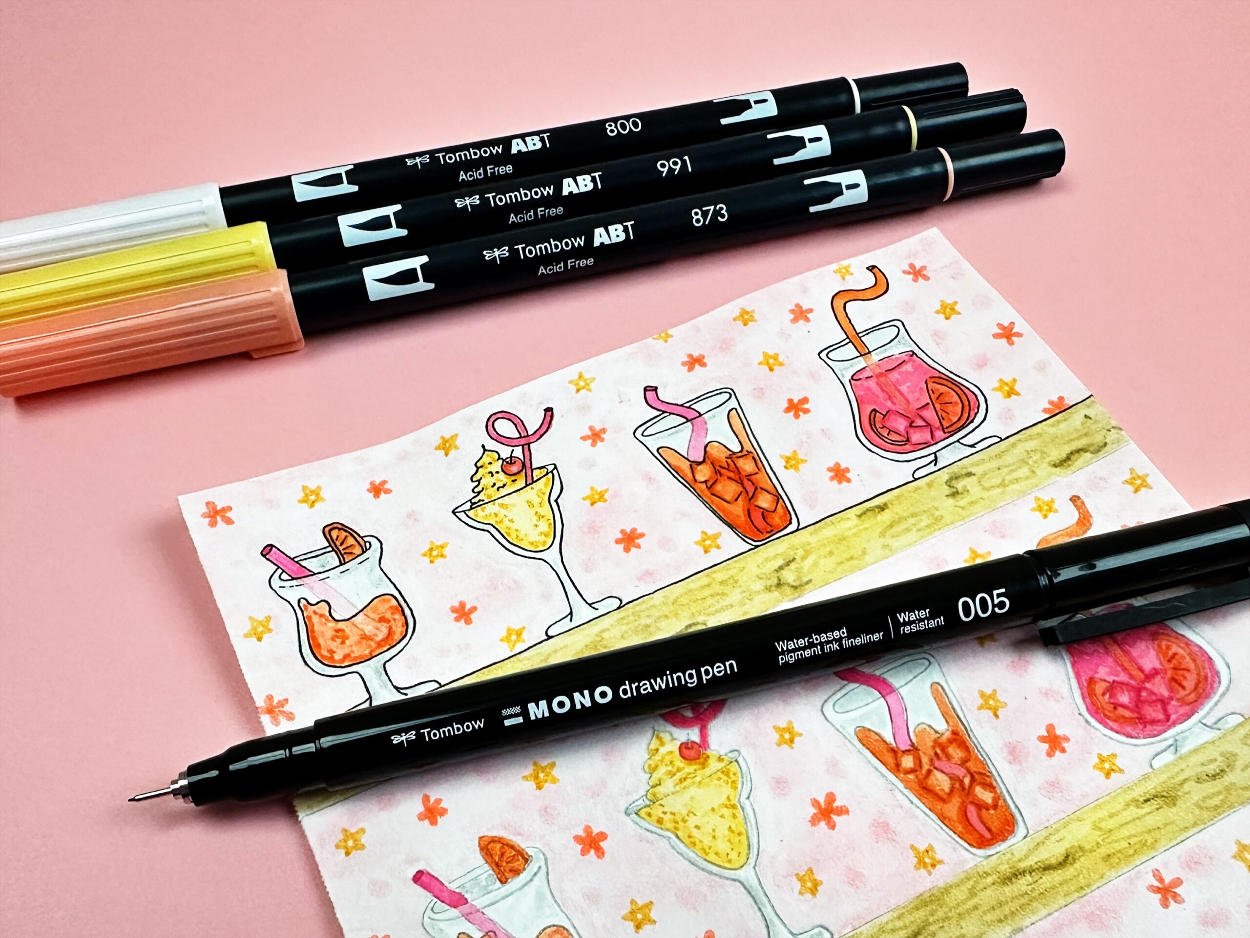 Celebration Cocktail Doodles with Tombow Dual Brush Pens