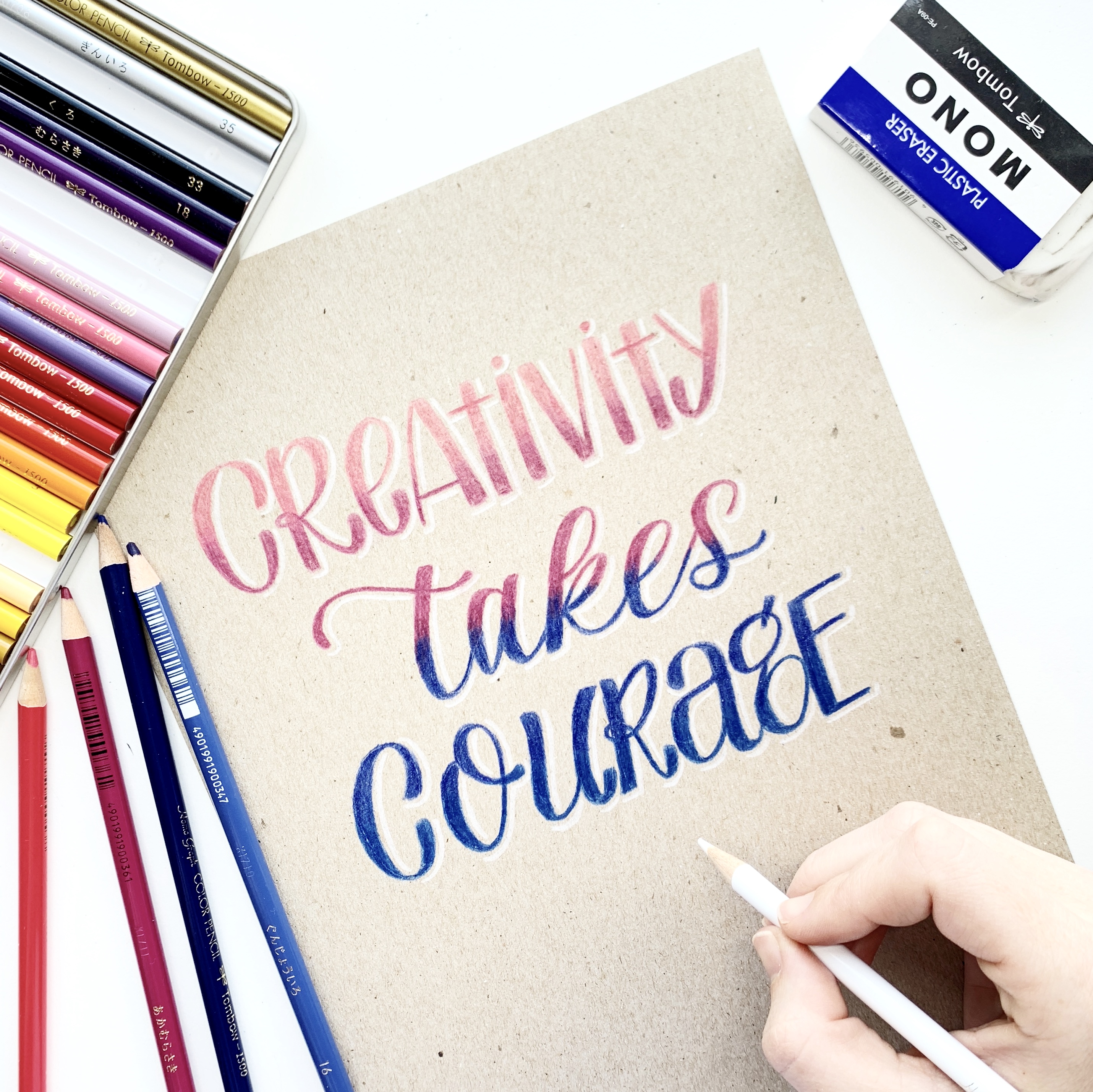 Learn how to create blended lettering using colored pencils with Adrienne from @studio80design