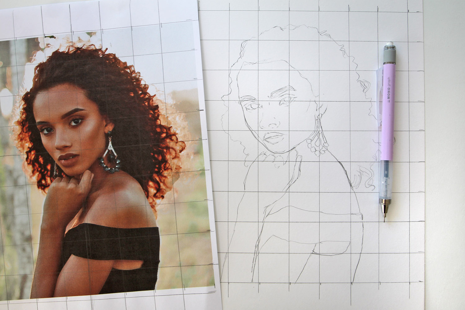 Introduction to Portrait Art Using The Grid Drawing Method - @studio.katie