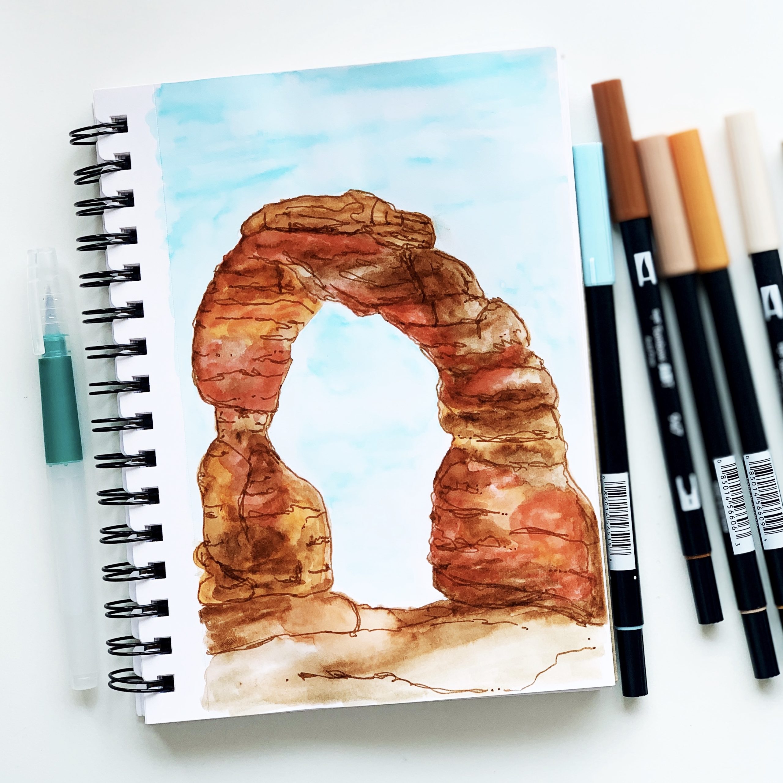 Delicate Arch Watercolor Tutorial Using Dual Brush Pens - Adrienne Castleton