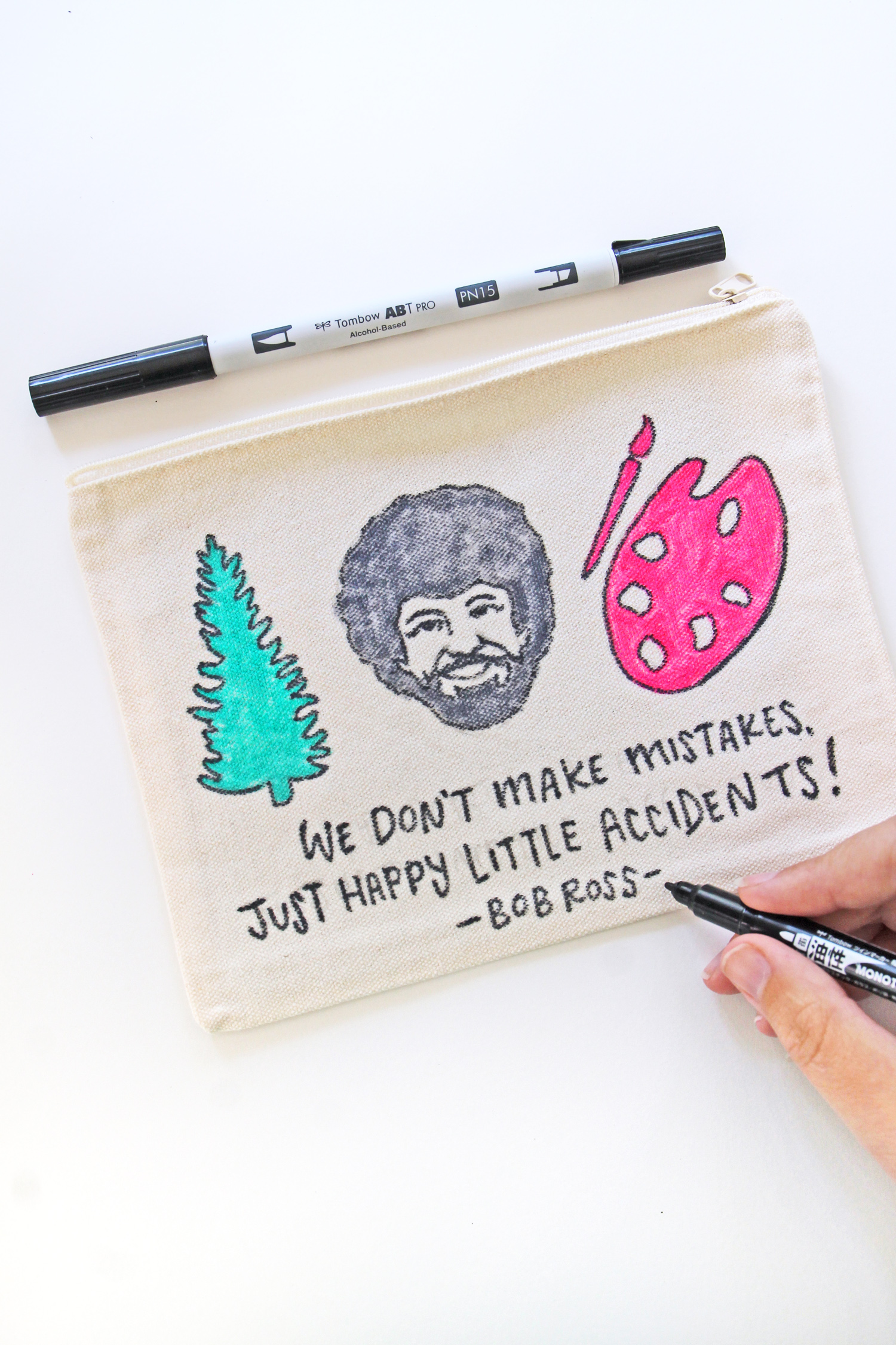 DIY Bob Ross Inspired Zipper Bag - Katie Smith