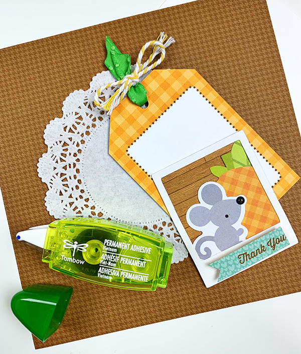 Add ribbon and twine to your fall card to add texture. #tombow #cardmaking