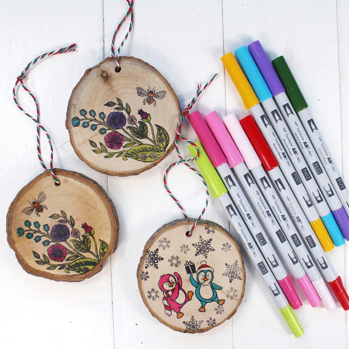 Stamped Wood Slice Ornaments Using Dare 2B Artzy Stamps  - Natalie Shaw