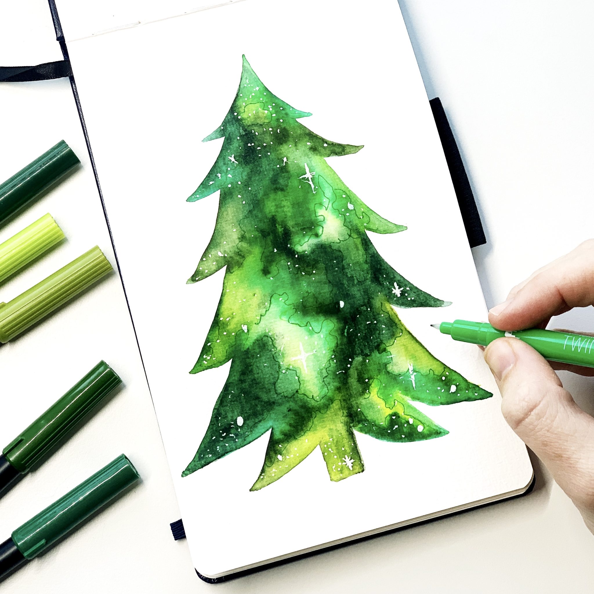 Christmas Tree Watercolor Galaxy Tutorial - Adrienne Castleton