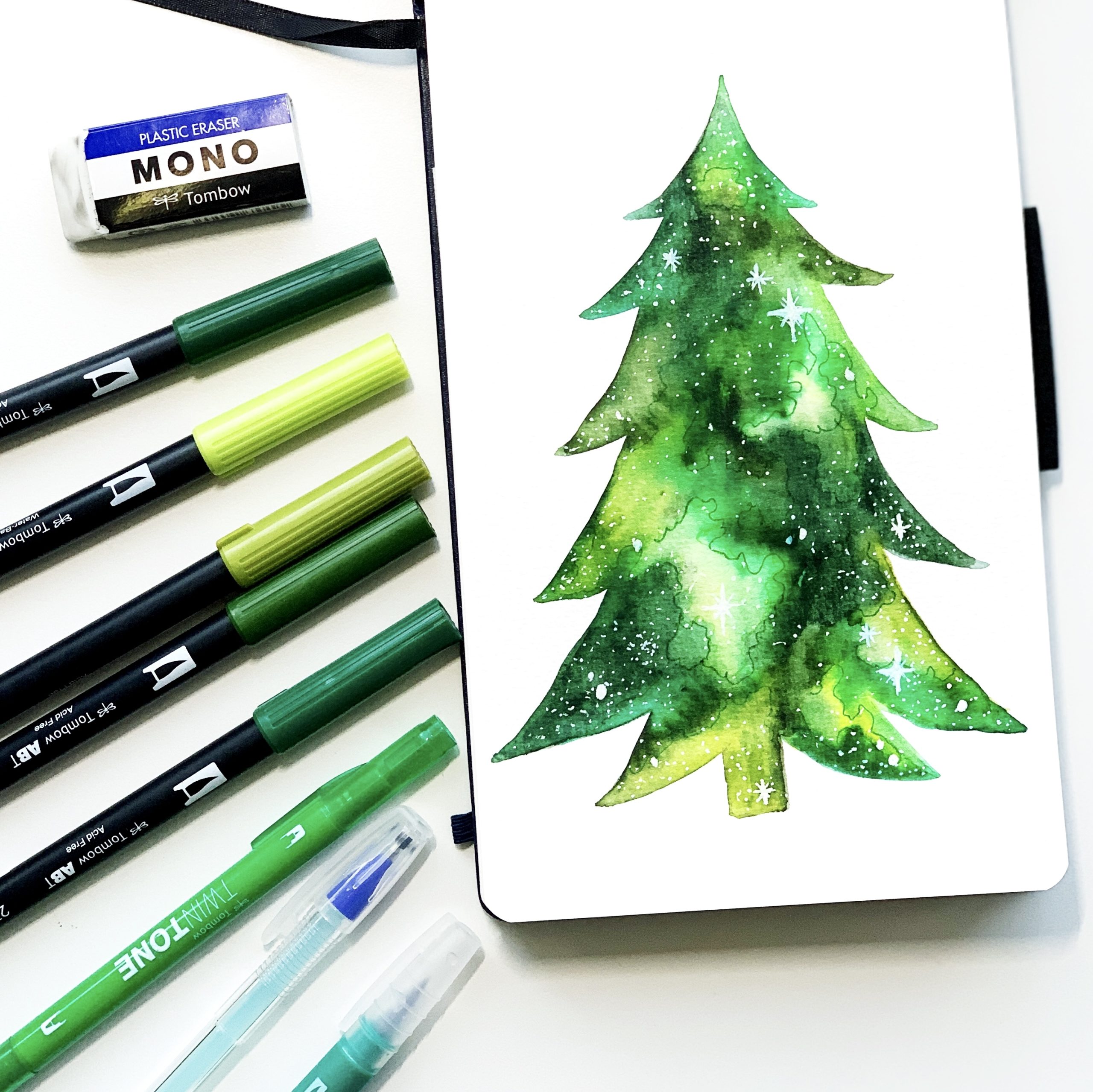 Christmas Tree Watercolor Galaxy Tutorial - Adrienne Castleton
