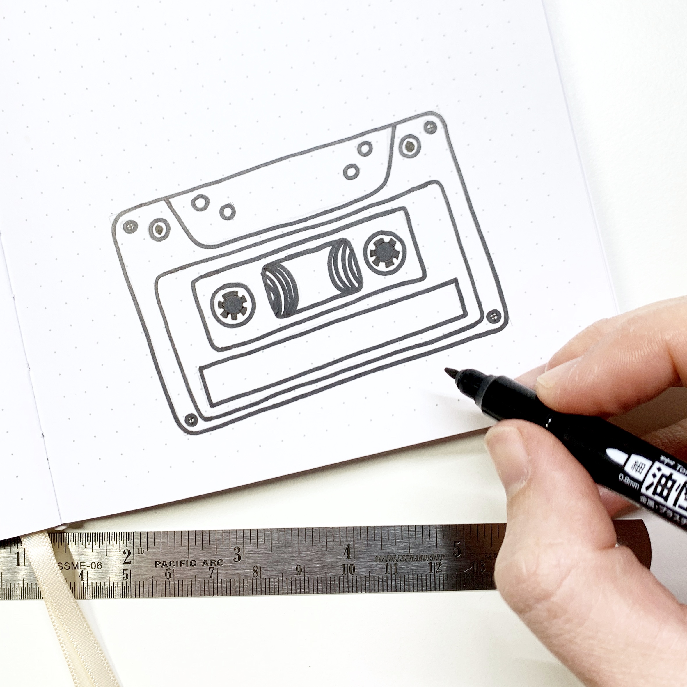 how to draw a cassette tape onelineartdrawingseasy