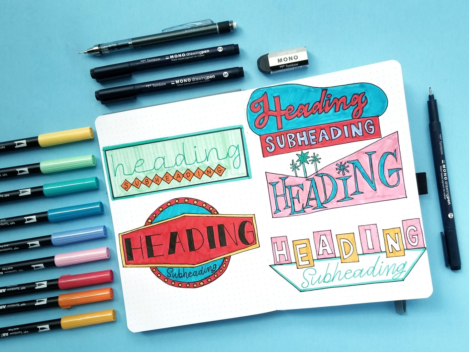 1950s Vintage Sign Inspired BuJo Headers using Tombow Dual Brush Pens with @graceannestudio! #tombowusa @tombowusa