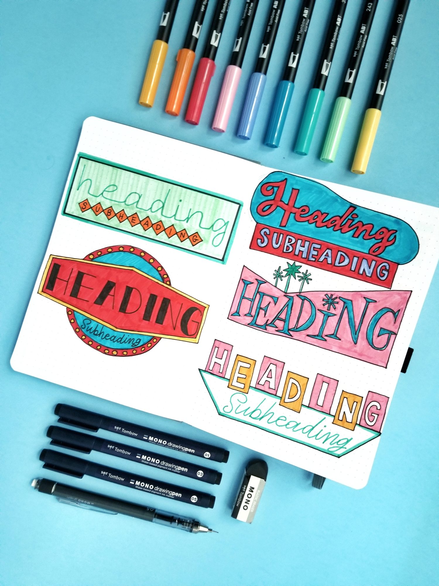 1950s Vintage Sign Inspired BuJo Headers using Tombow Dual Brush Pens with @graceannestudio! #tombowusa @tombowusa