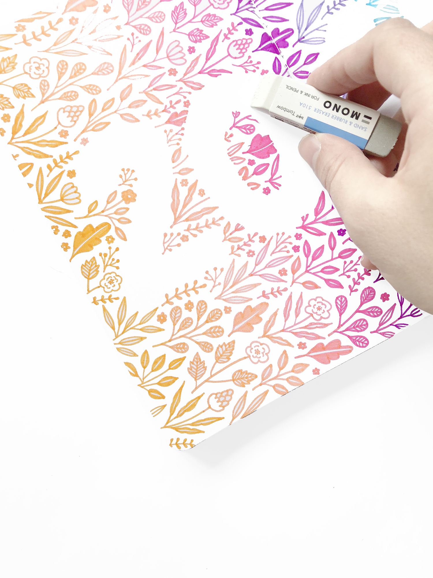 Step four in creating the Tombow TwinTone 2018 floral rainbow doodle