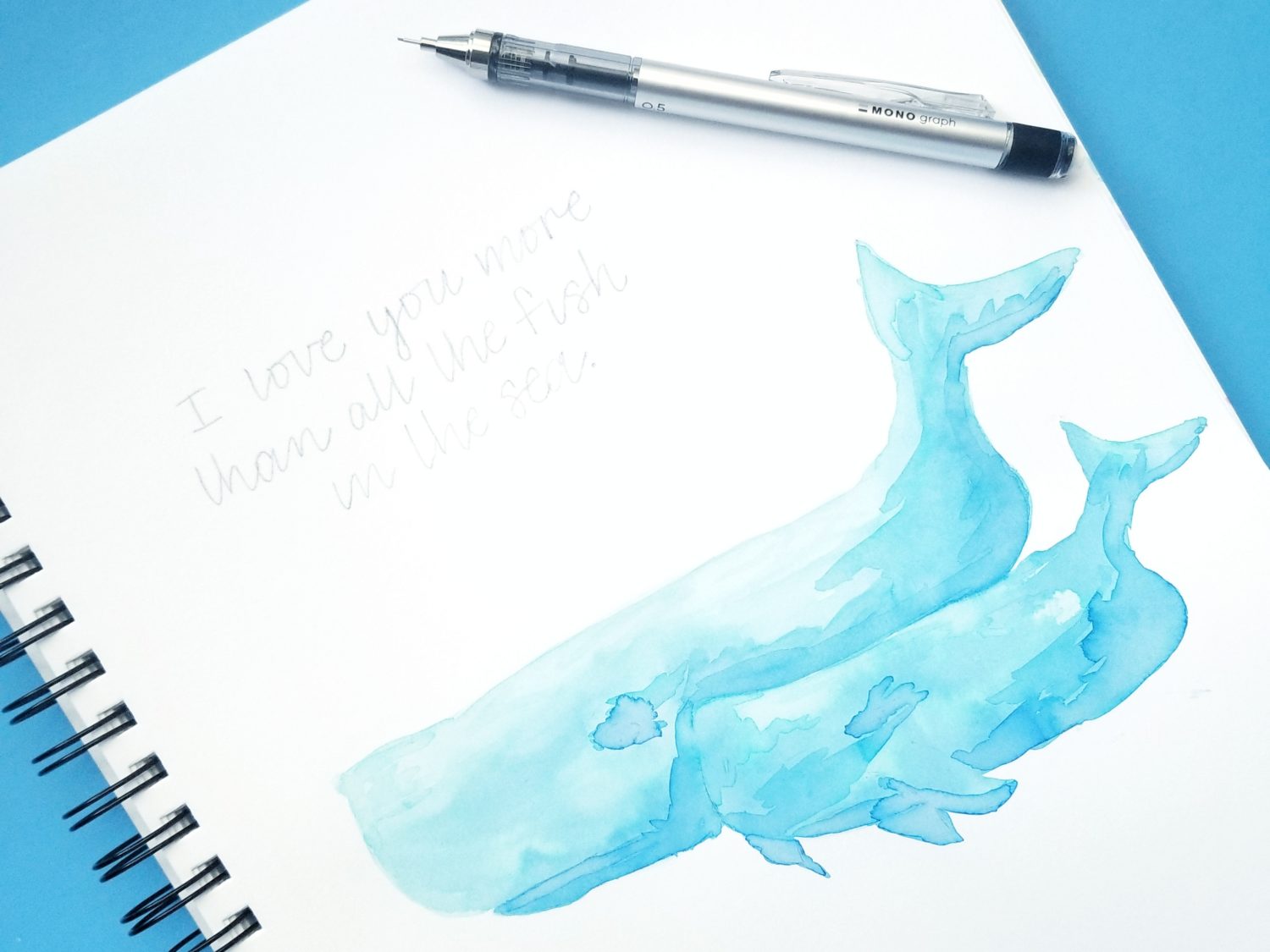 Watercolour brush pen whale