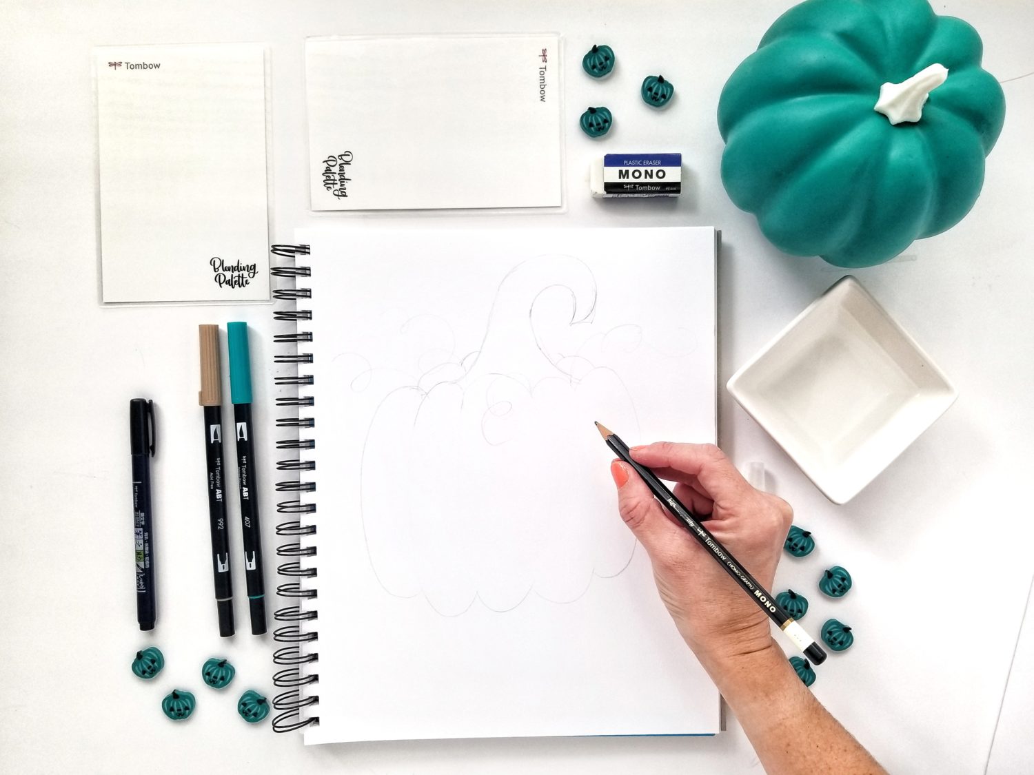 Create a Teal Pumpkin sign using @tombowusa Dual Brush Pens, and let trick-or-treaters know you have non-food treats available! By @graceannestudio.