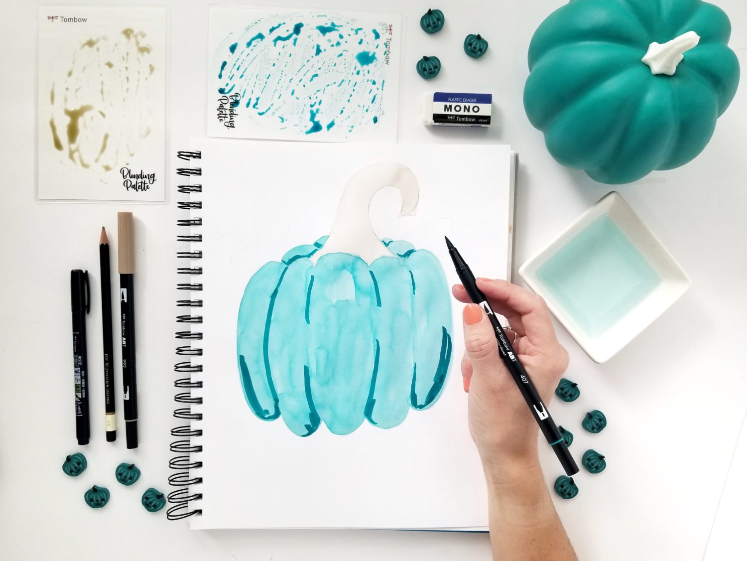 Create a Teal Pumpkin sign using @tombowusa Dual Brush Pens, and let trick-or-treaters know you have non-food treats available! By @graceannestudio.