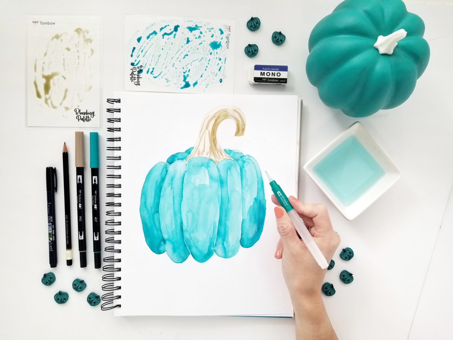 Create a Teal Pumpkin sign using @tombowusa Dual Brush Pens, and let trick-or-treaters know you have non-food treats available! By @graceannestudio.