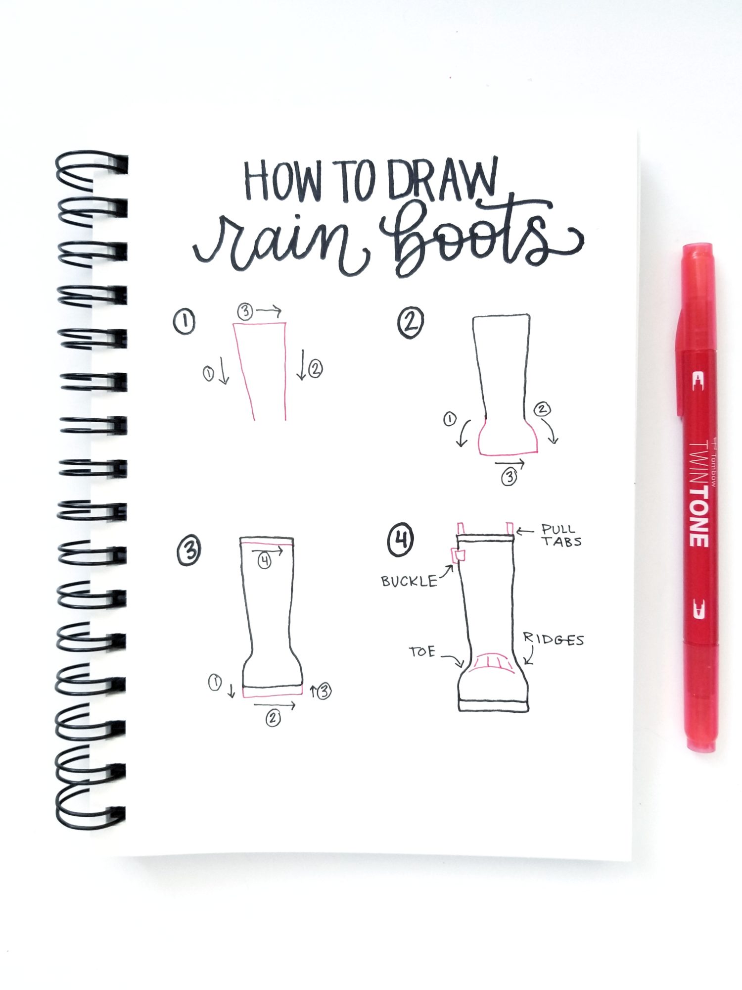 Learn to draw rain boots three different ways using your favorite @tombowusa products with @graceannestudio!
