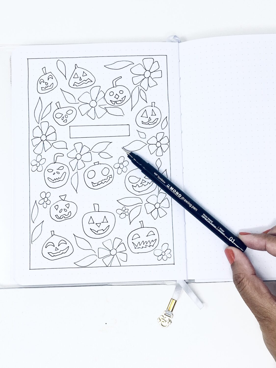 Fill a page with pumpkin and flower drawing