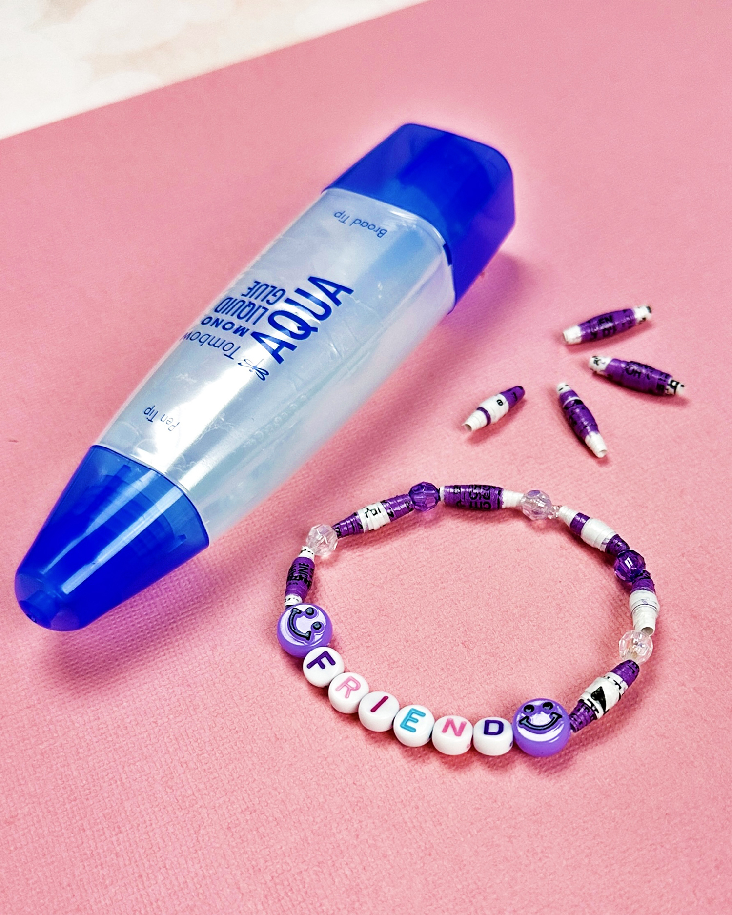 Use tea bags and Tombow Adhesives to make a recycled bracelet for Galentine's Day! #tombow #diy