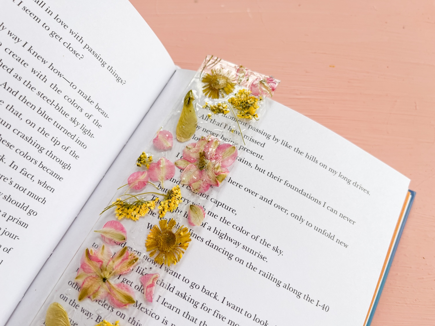 DIY Dried Flower Bookmarks from Recycled Packaging in a Morgan Harper Nichols book