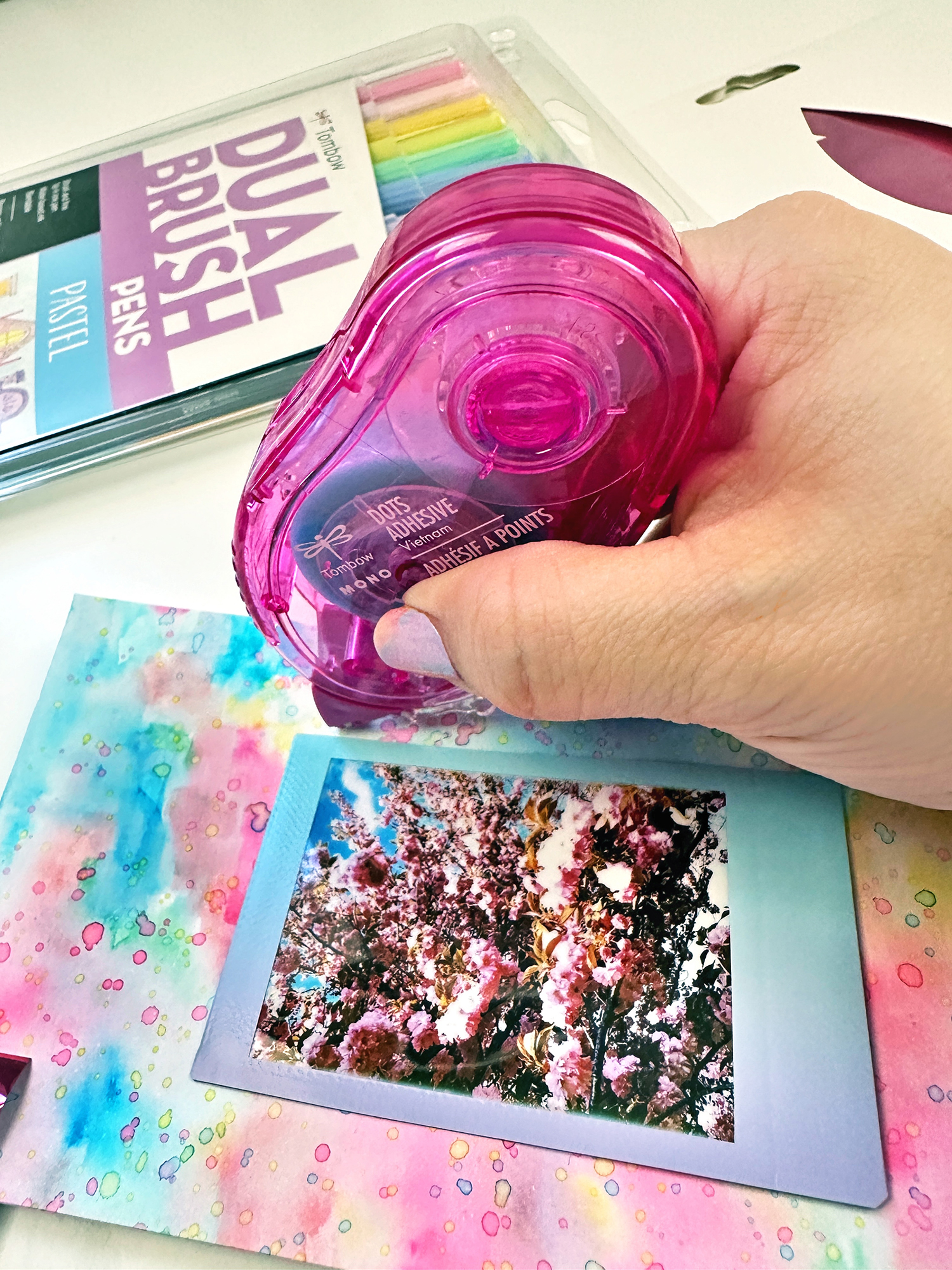 Use the Tombow MONO Adhesive Dots to create a foiling pattern. #tombow #spring