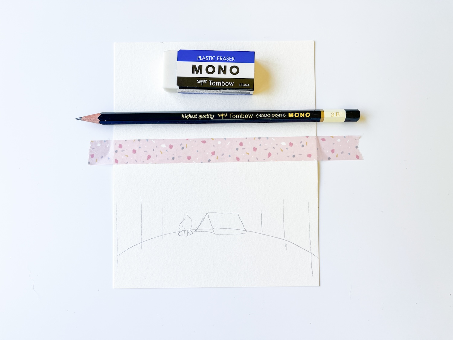 Sketch out a landscape onto the watercolor paper using a @tombowusa MONO Drawing Pencil