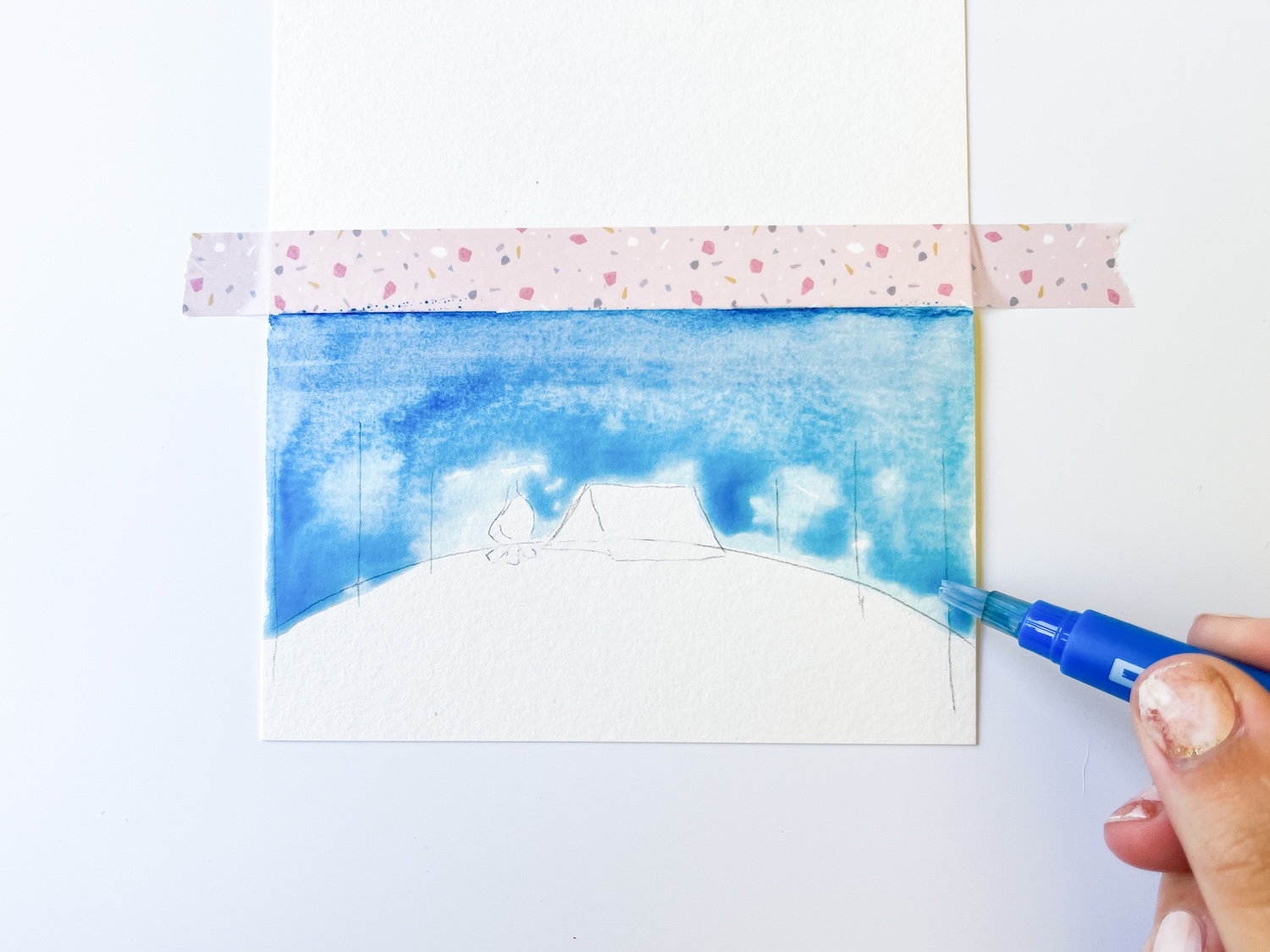 DIY S'mores Packs step two: apply Dual Brush Pen ink to the watercolor paper and brush over it with water.