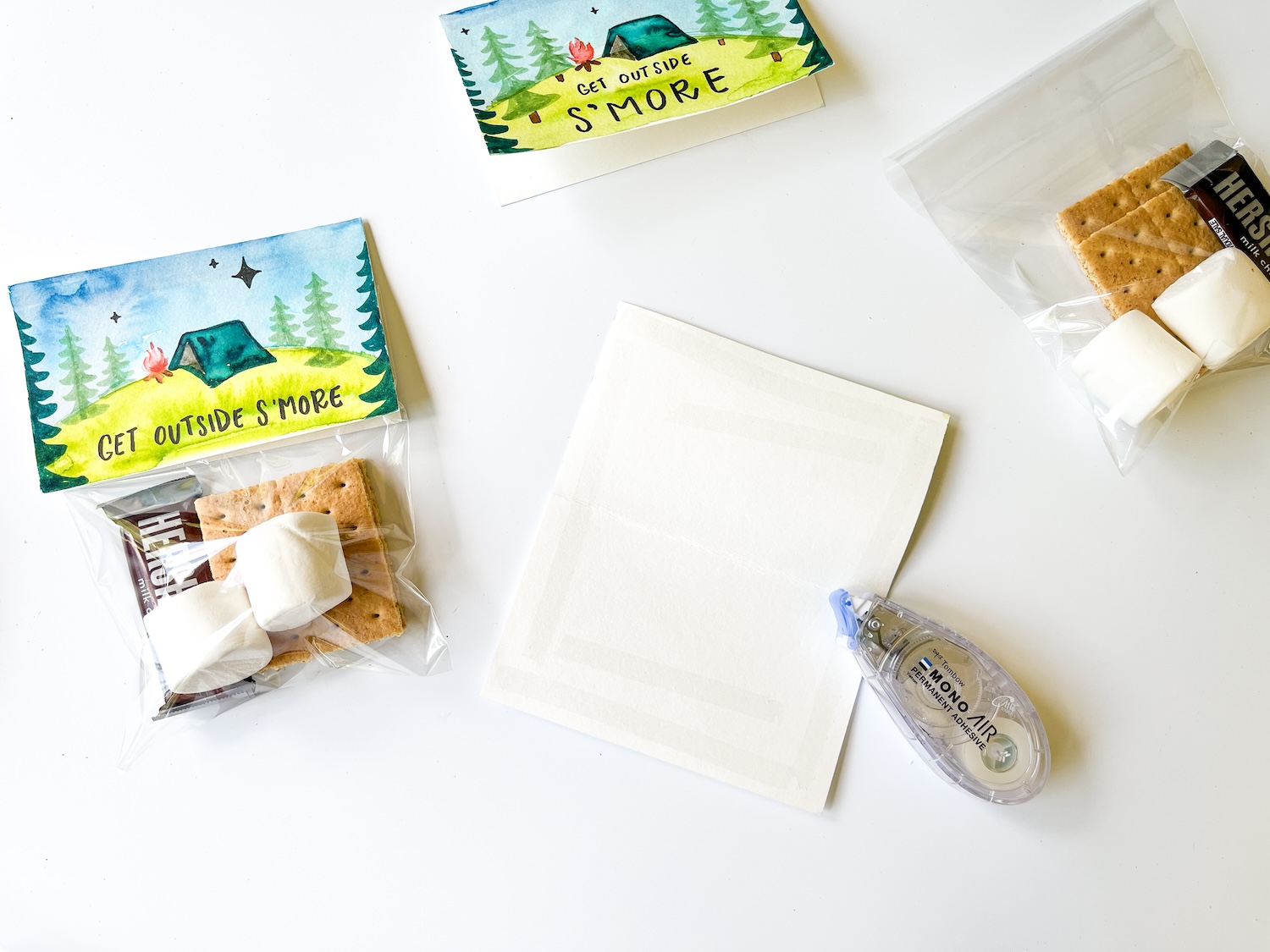 Use @tombowusa MONO Air Touch Adhesive to stick your watercolor paper over your cellophane bags for DIY S'mores Packs