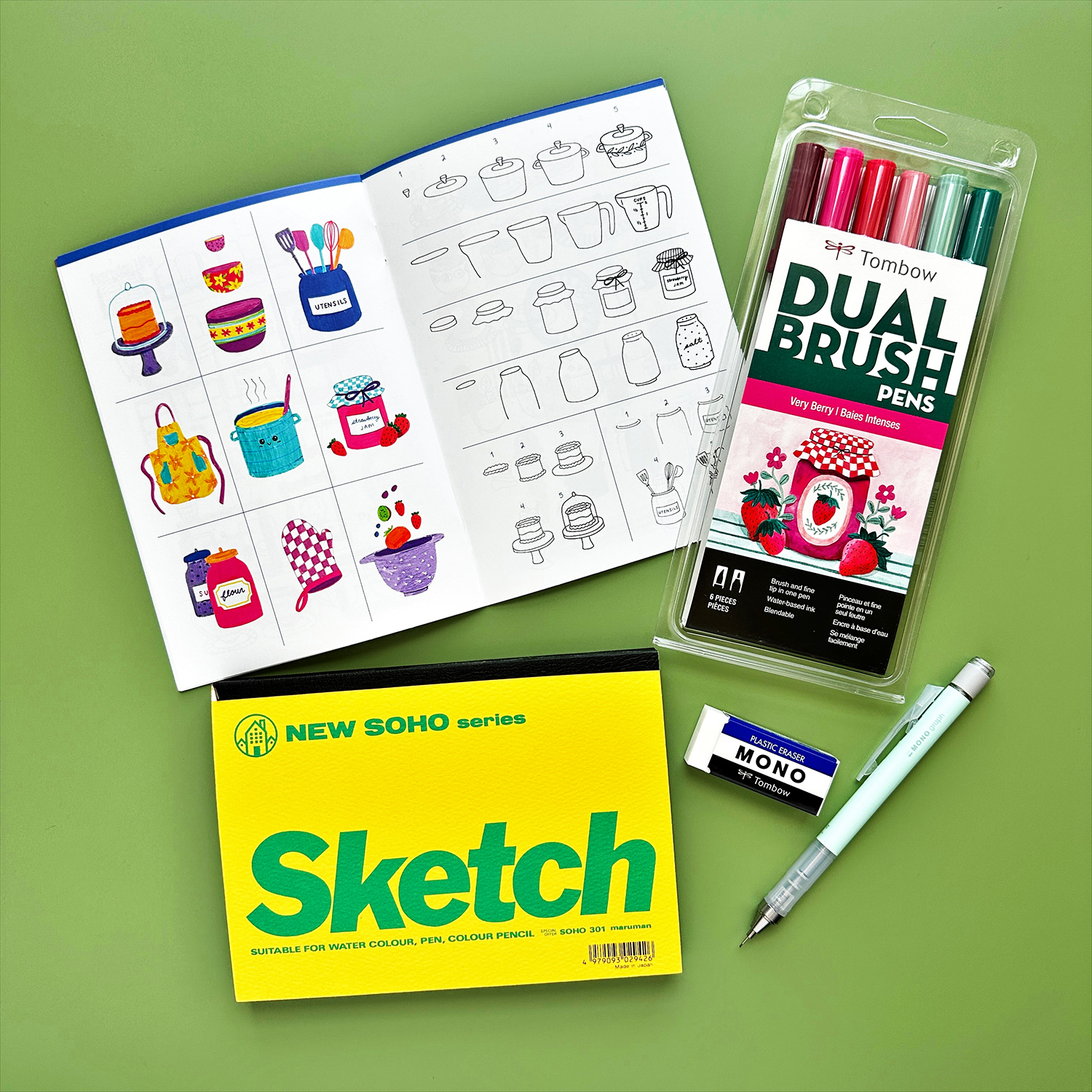 Make a friend's day with some happy mail! Make your own postcard using Tombow Dual Brush Pens and the Tombow Learn To Doodle Kit. #tombow #happymail