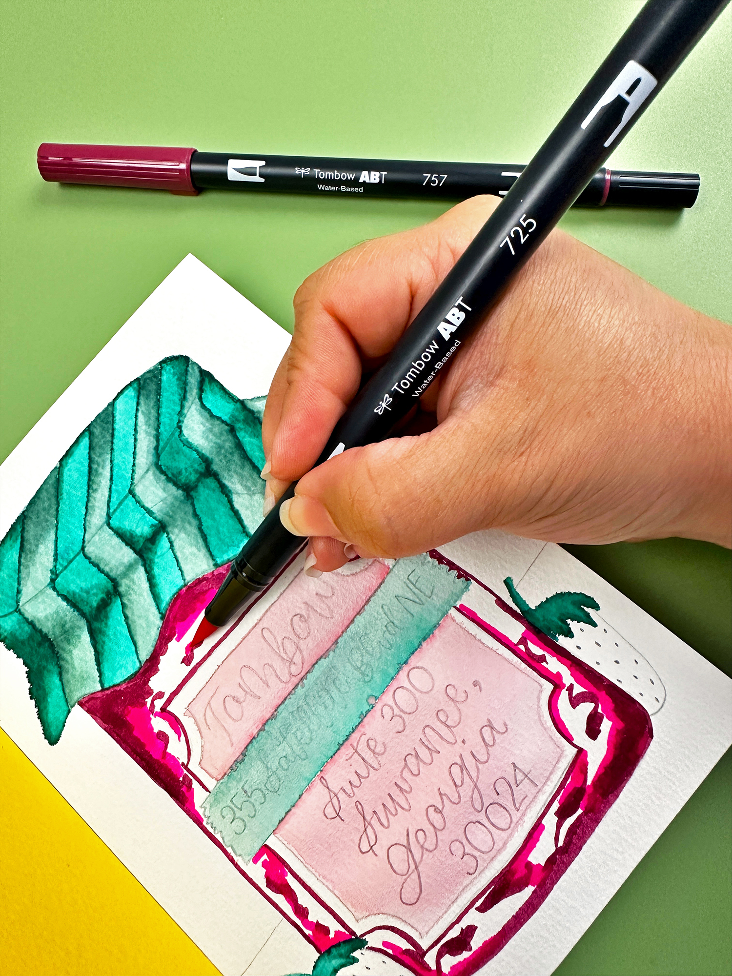 Use the Tombow Dual Brush Pens Very Berry Kit to illustrate your own jam jar! #tombow #postcard