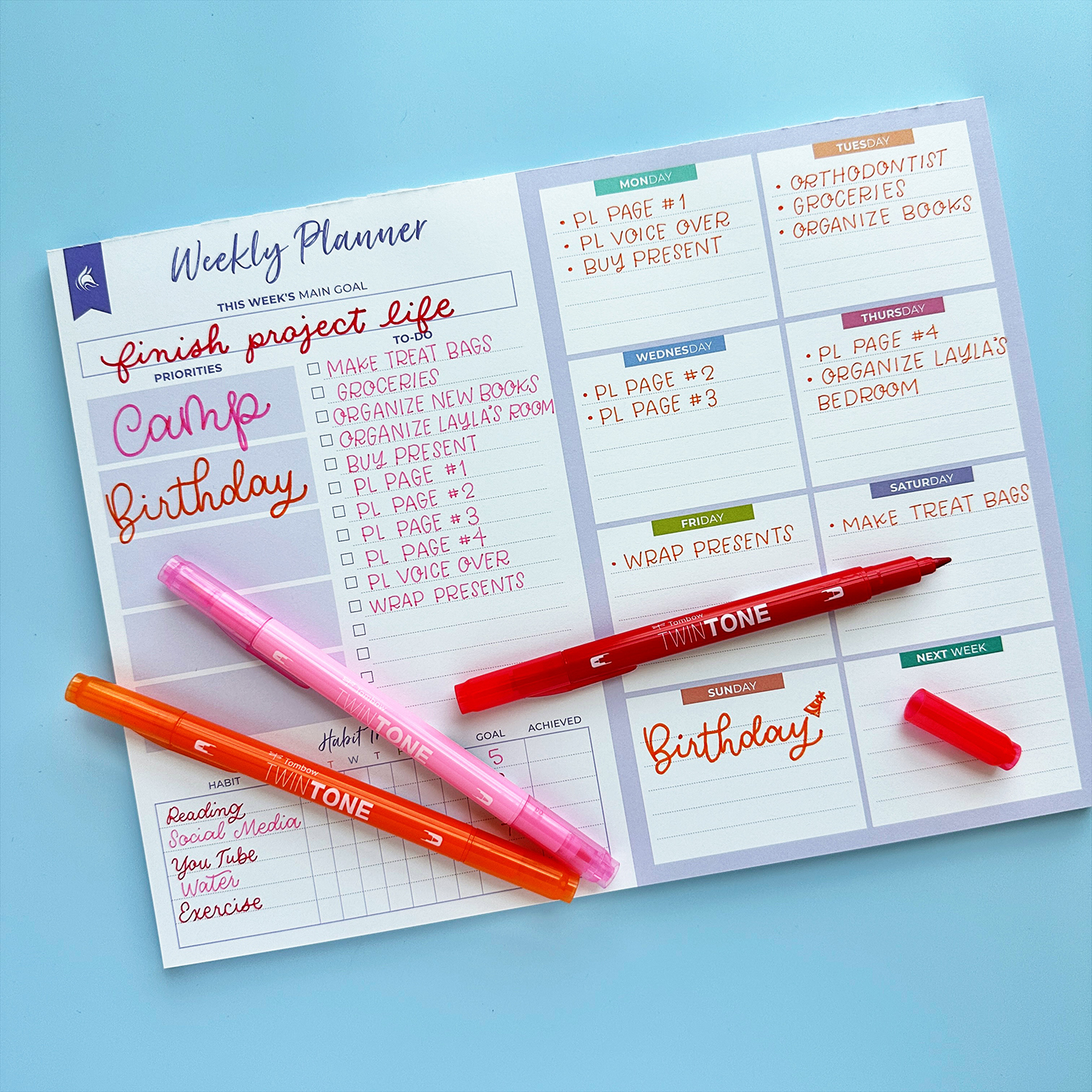 Use the Tombow TwinTone Dual Tip Markers to plan your week! #tombow #planning