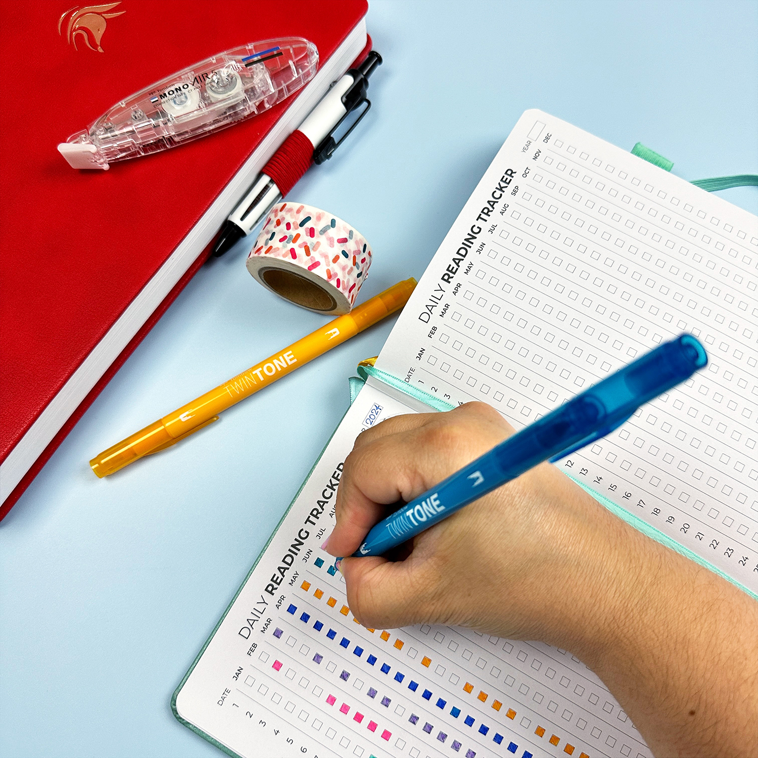 There are different planners, journals, and notebooks. There are different sizes and styles. Whatever you pick will depend on your needs. Trackers like these are popular in some planners and journals.  #tombow #planning