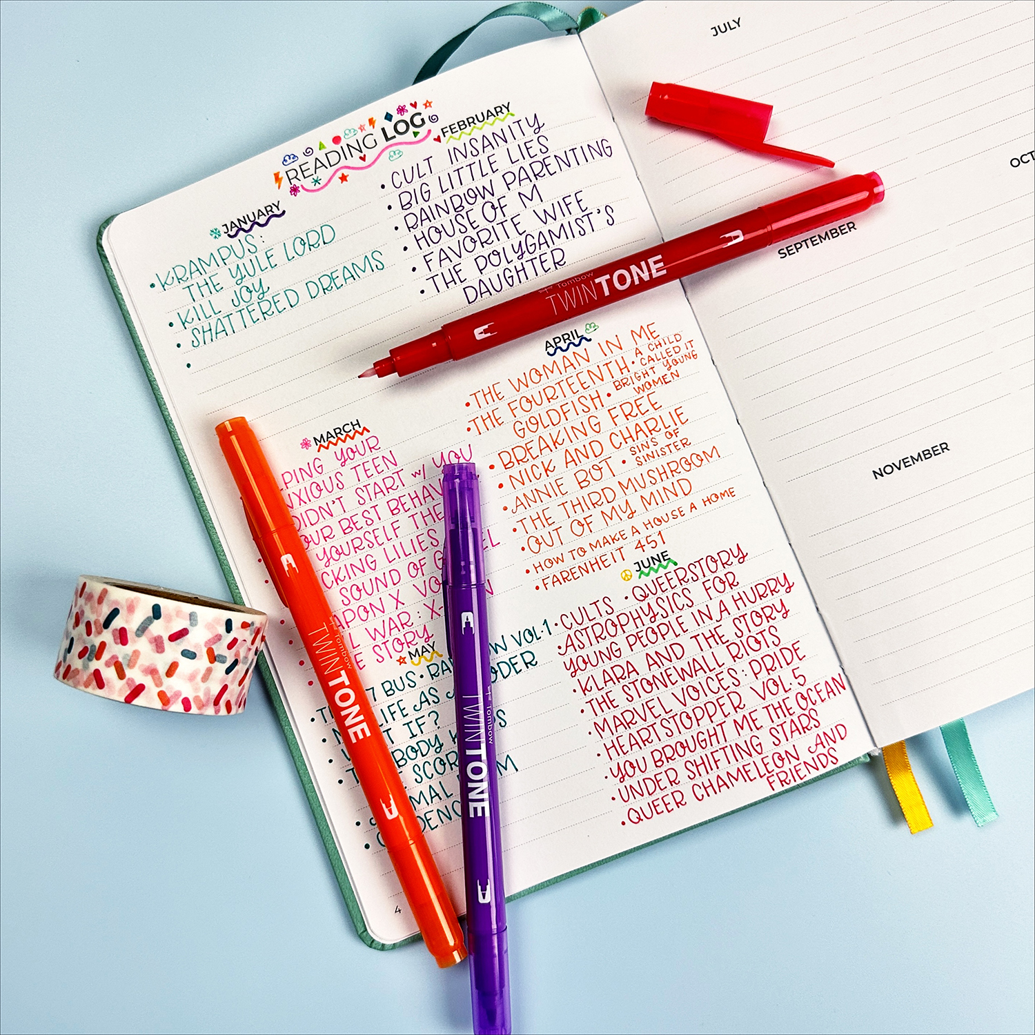 Use the Tombow TwinTone Dual Tip Markers to create a colorful planner spread! #tombow #planning
