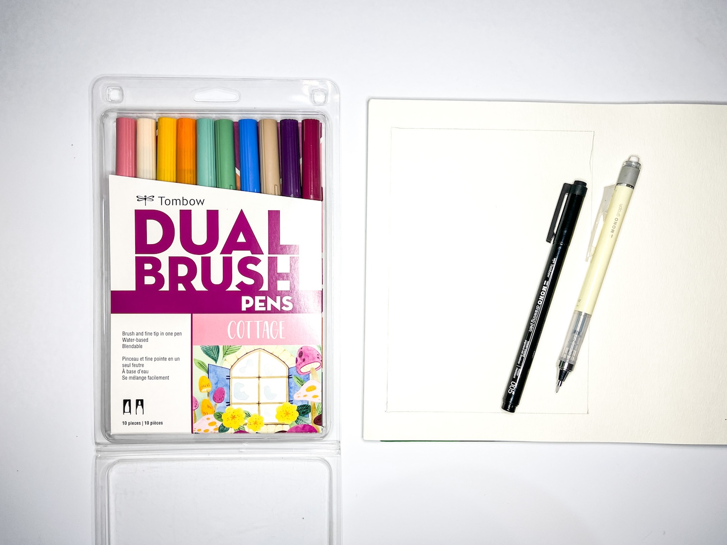 supplies needed: @tombowusa Dual Brush Pens Cottage 10-pack, mixed media paper, MONO Graph Mechanical Pencil, printer + paper, MONO Aqua Liquid Glue, Binder Clips