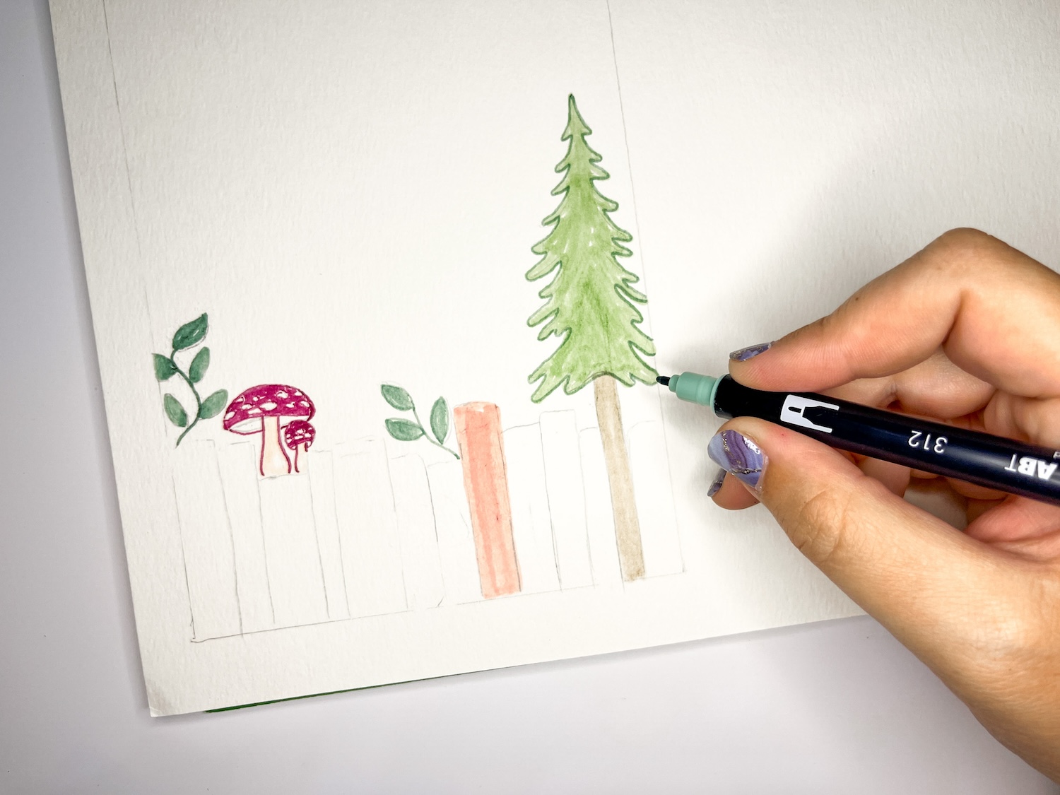 Drawing a cottagecore notepad design using @tombowusa Dual Brush Pens