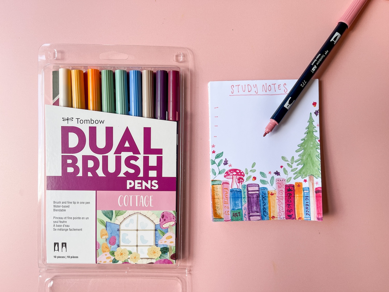 Learn how to make a DIY Notepad with a cute book theme using Tombow Dual Brush Pens and MONO Aqua Liquid Glue!