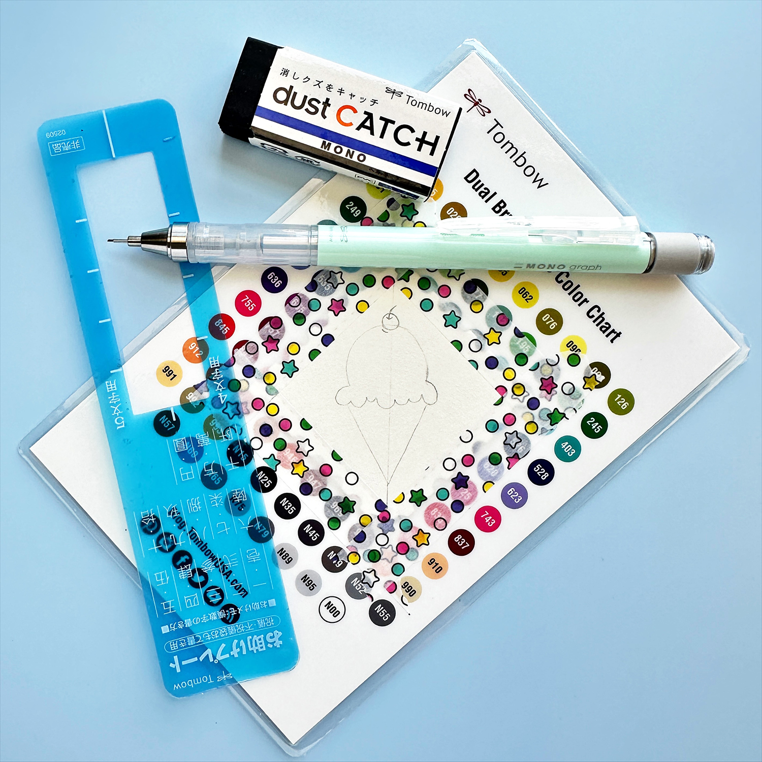 Use a Tombow MONO Graph Mechanical Pencil to sketch your little illustration. I use the Tombow MONO Dust Catcher to lightly erase the sketch before coloring it. #tombow #watercolor