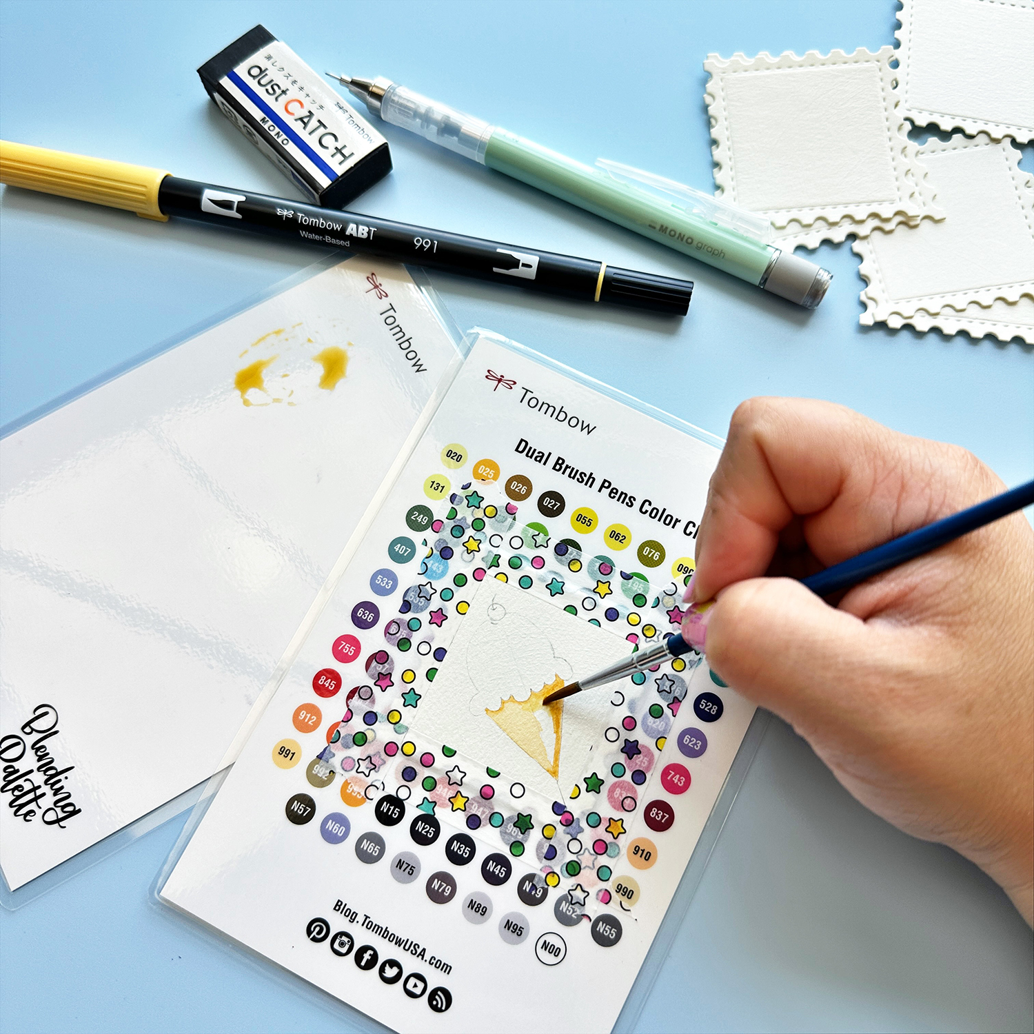 When I want to keep the colors light I scribble on the Tombow Blending Palette, and then I pick it up with a watercolor brush. #tombow #watercolor