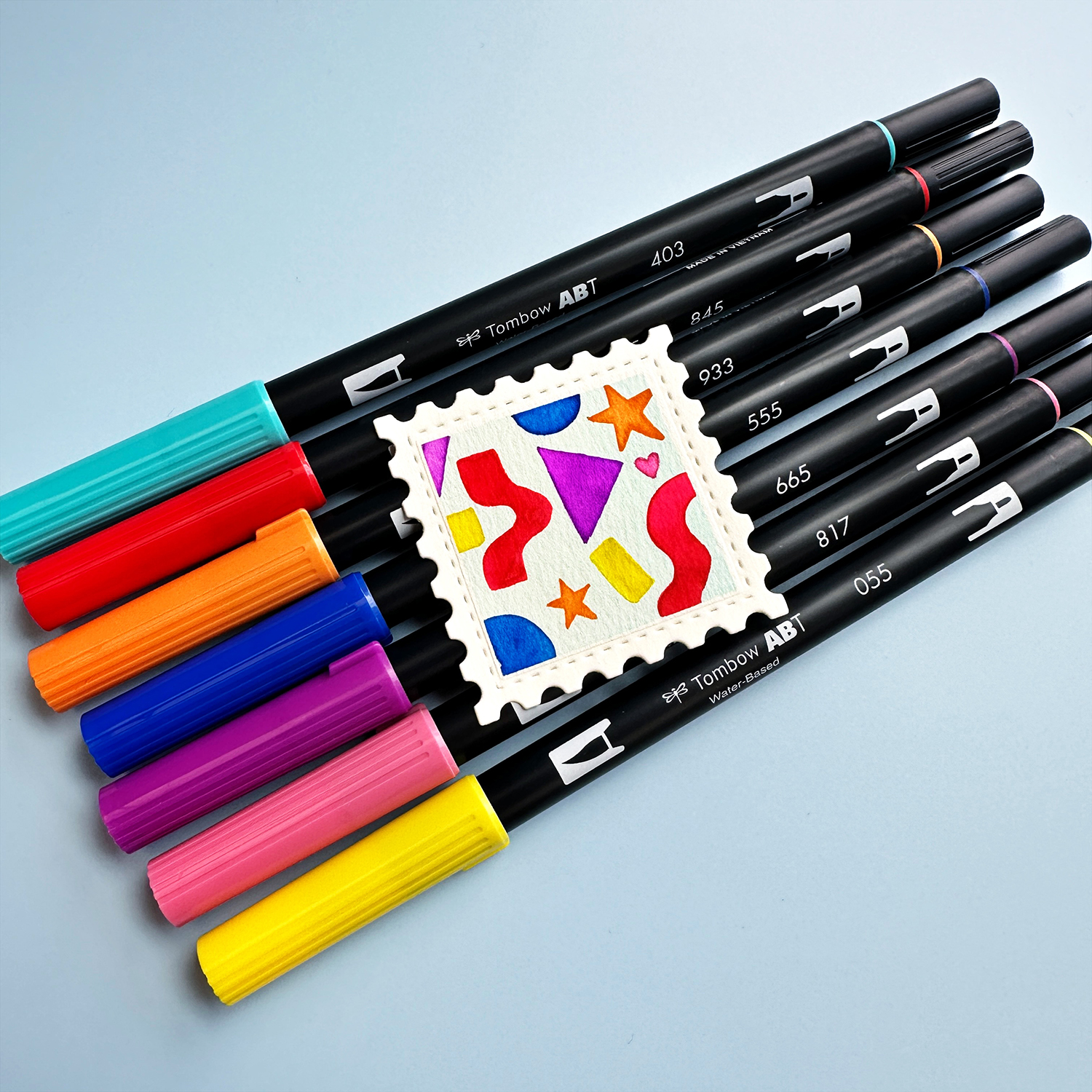 Speaking of easy little art! Swatch your colors in a creative way. Spread the colors around the piece to create balance. #tombow #watercolor