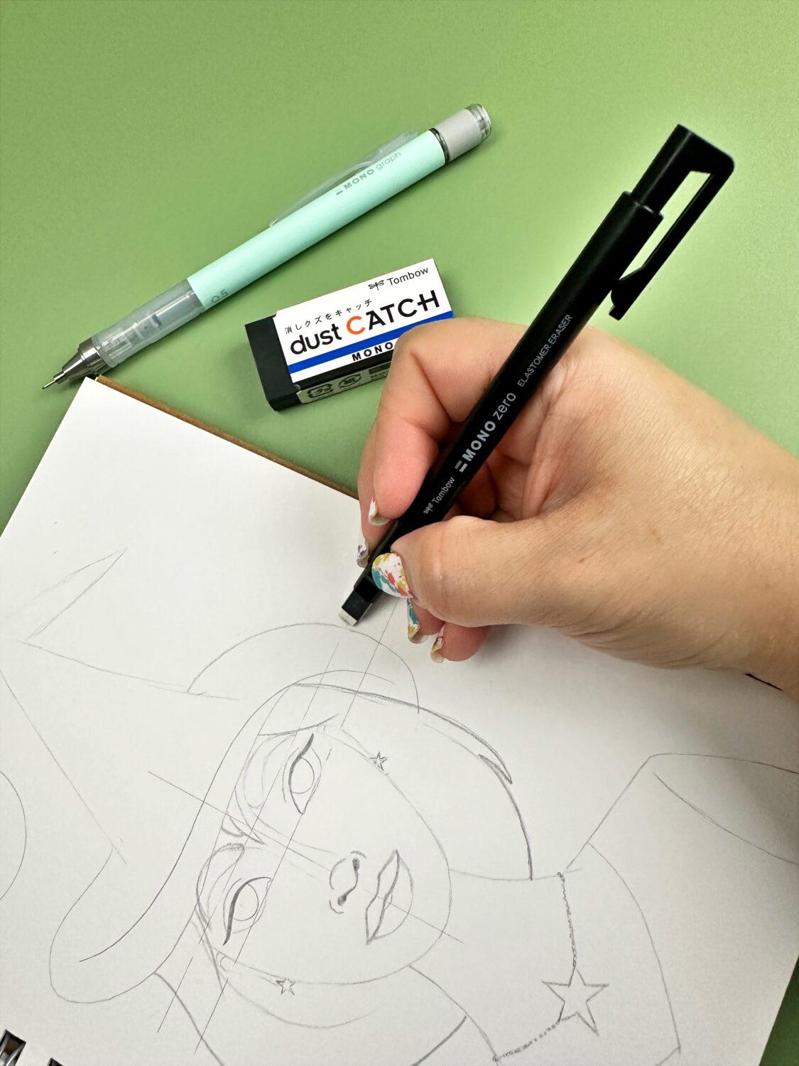 My favorite eraser is the Tombow MONO Dust Catch Eraser, but for small details and mistakes I like to use the Tombow MONO Zero Rectangular Eraser. It helps me erase guidelines easily. #tombow #art