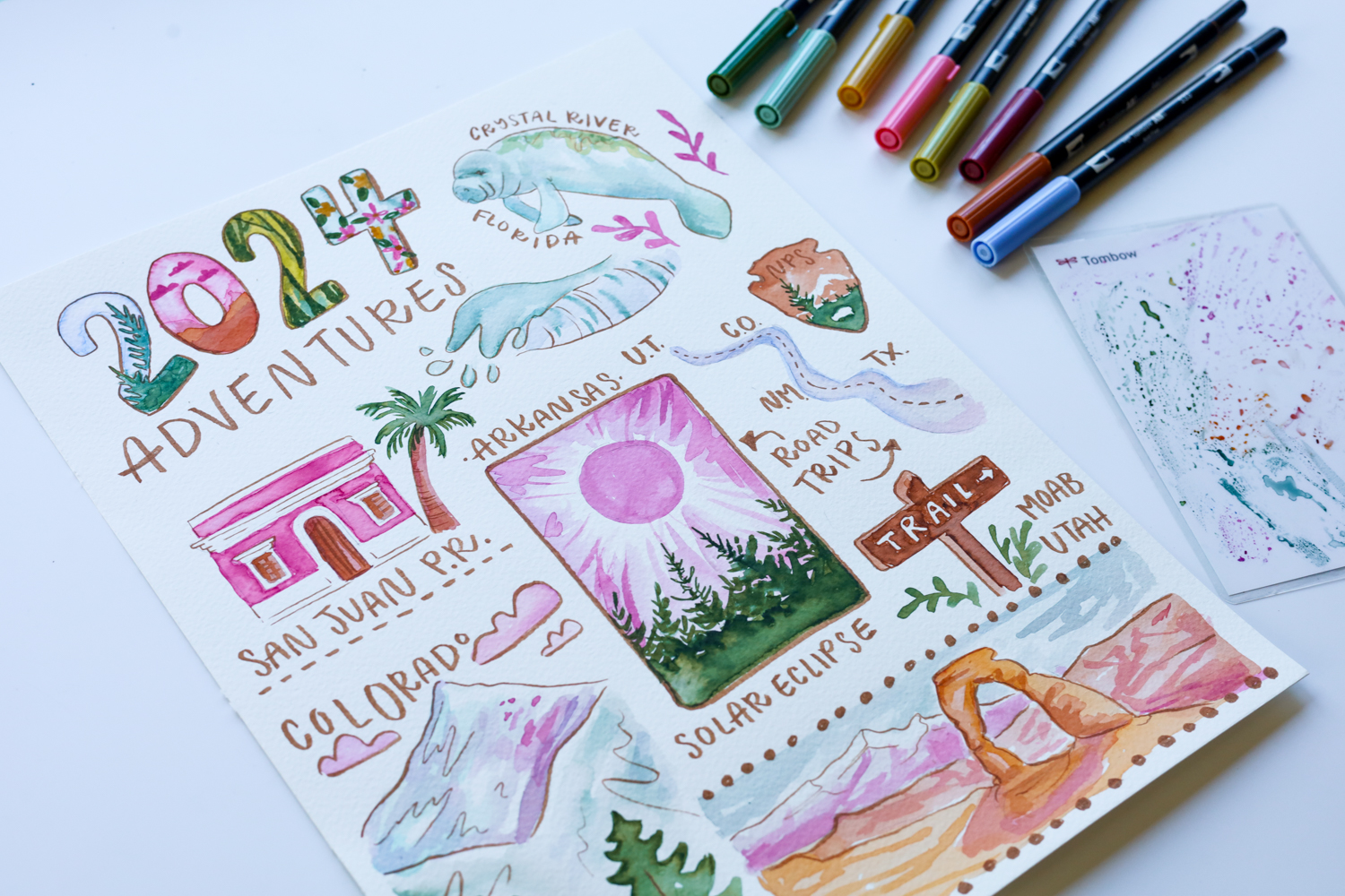 Make your own DIY Travel Memory Wall Art using @tombowusa Dual Brush Pens and this tutorial by @studio.katie