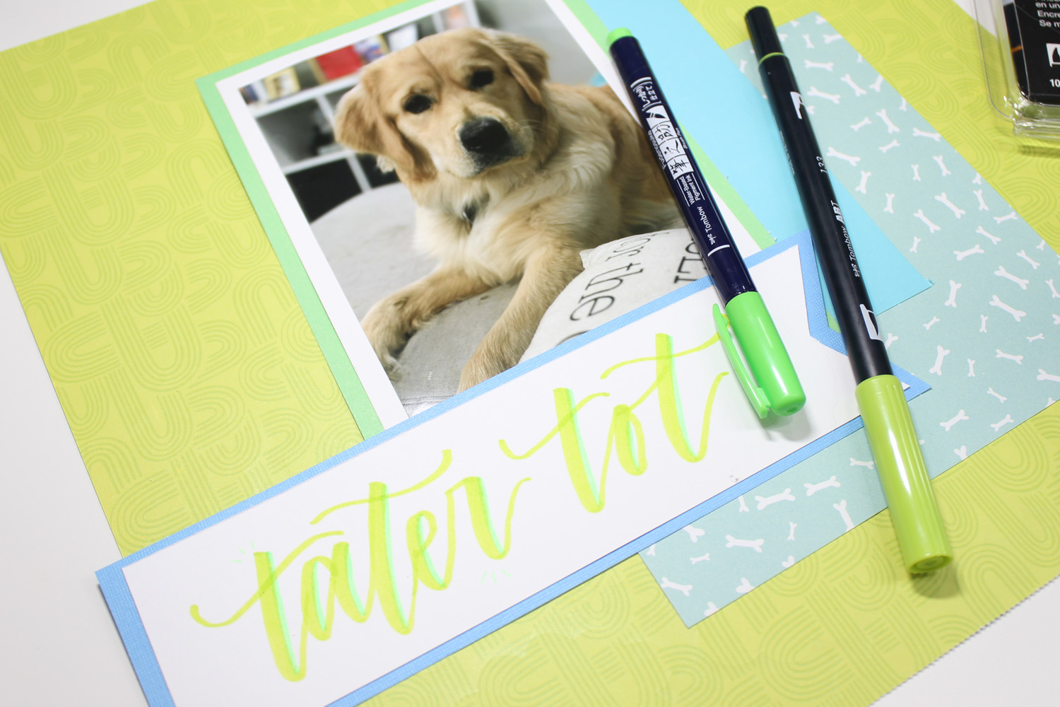 scrapbook page of a dog with markers