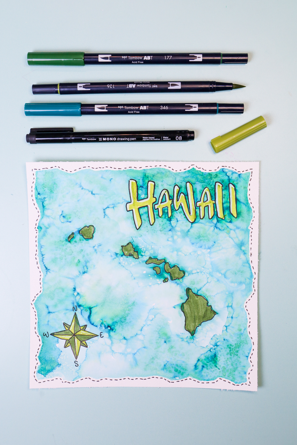 DIY Hawaiian Island Art using @tombowusa Dual Brush Pens following this tutorial by @studiokatie