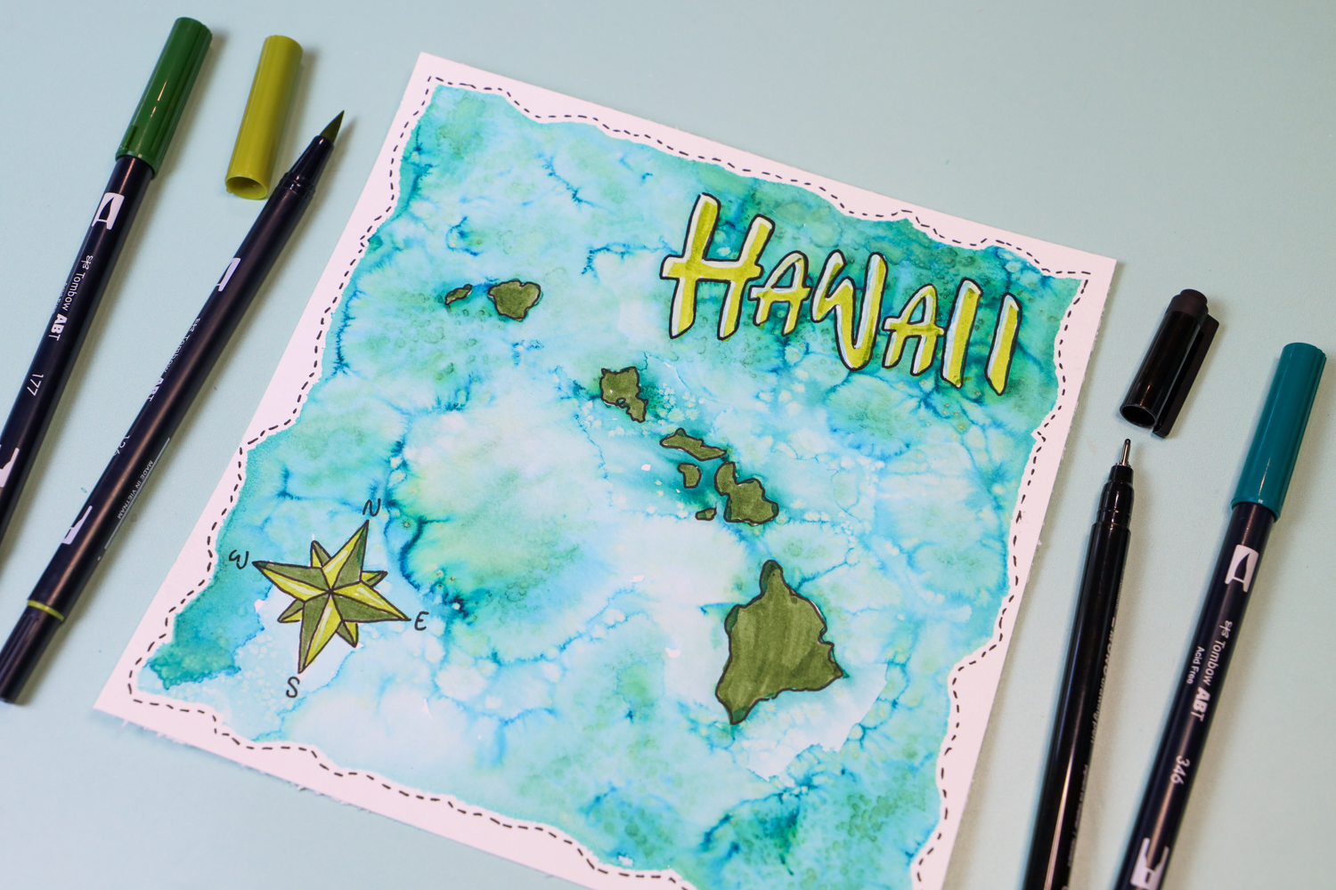 DIY Hawaiian Island Art using @tombowusa Dual Brush Pens following this tutorial by @studiokatie
