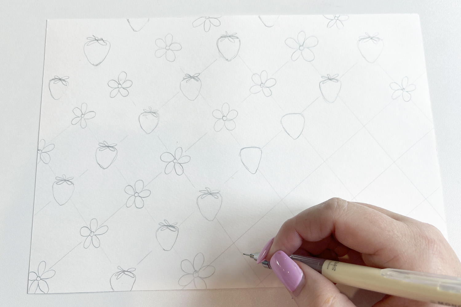 drawing of strawberries and flowers