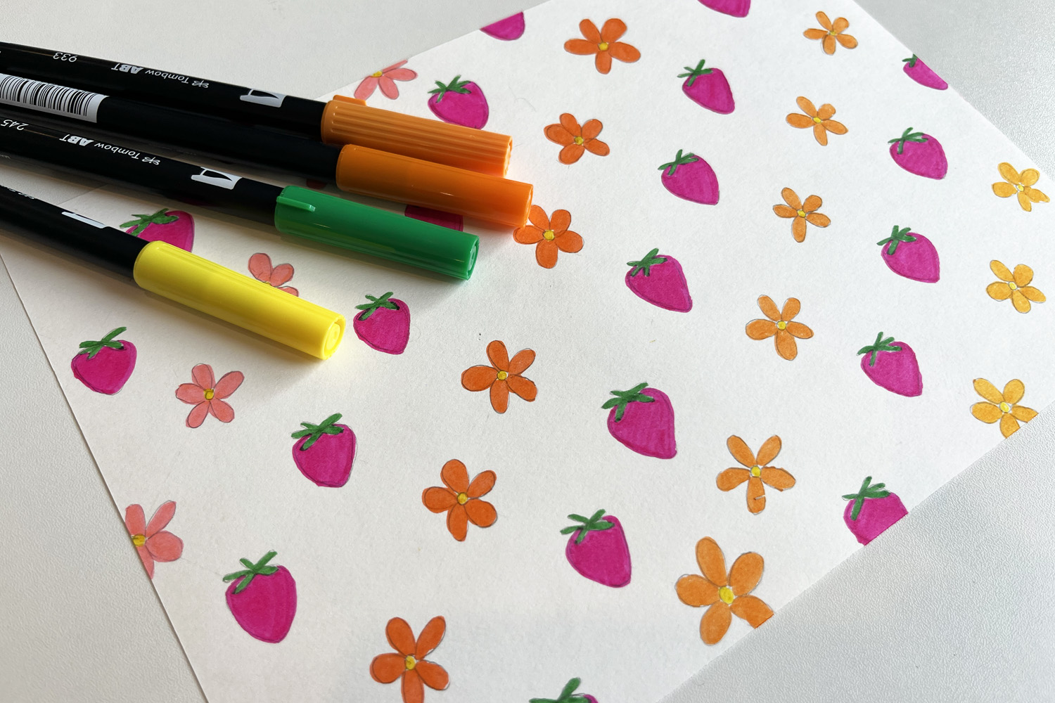 colored in strawberry and flower pattern