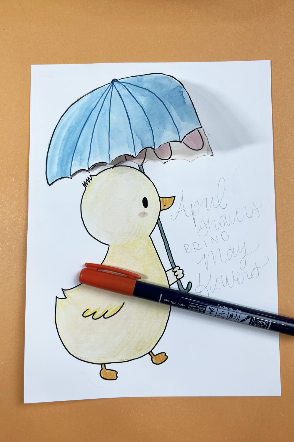 duck drawing with peekaboo umbrella window