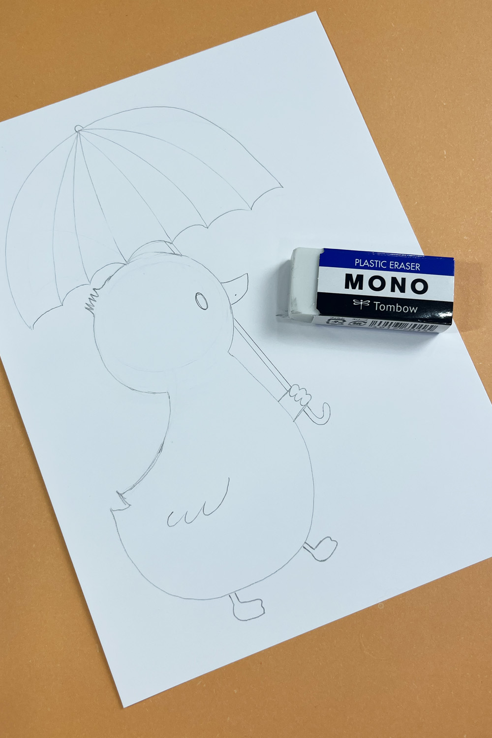 drawing of a duck with MONO eraser