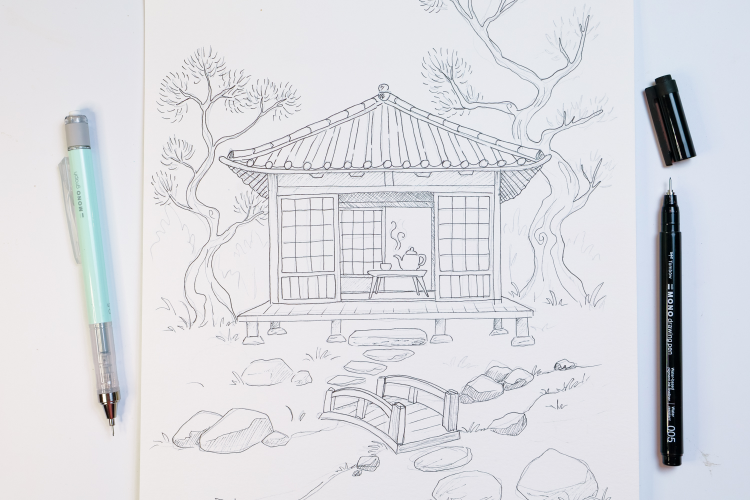 Sketching a Japanese Tea House using @tombowusa Urban Sketching Set