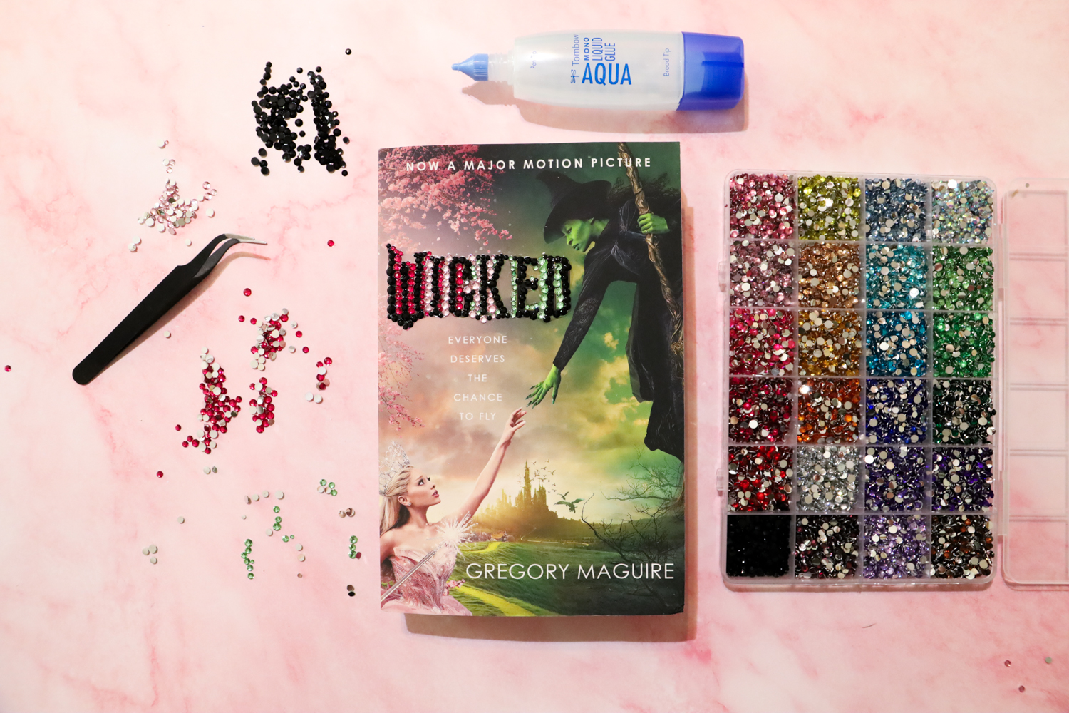 DIY Bedazzled Book, adding bling to a copy of Wicked, using @tombowusa adhesive